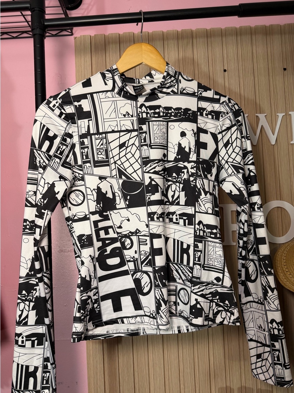SHEIN Black and White Graphic Print Two-Piece Lounge Set - Picture 4 of 8
